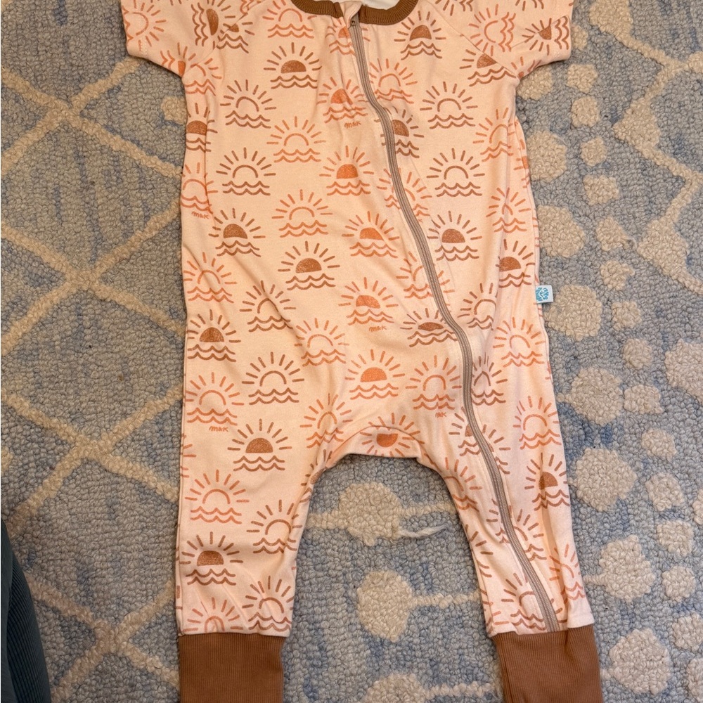 Sunshine Print Kids Footie in Orange and Brown